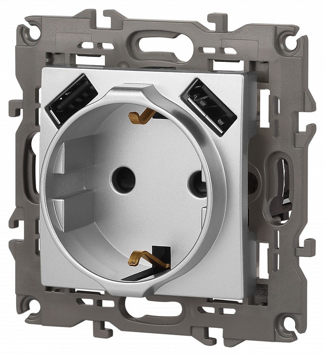 Розетка с заземлением и со шторкой и 2хUSB, без рамки Эра Эра Elegance 14-4109-03