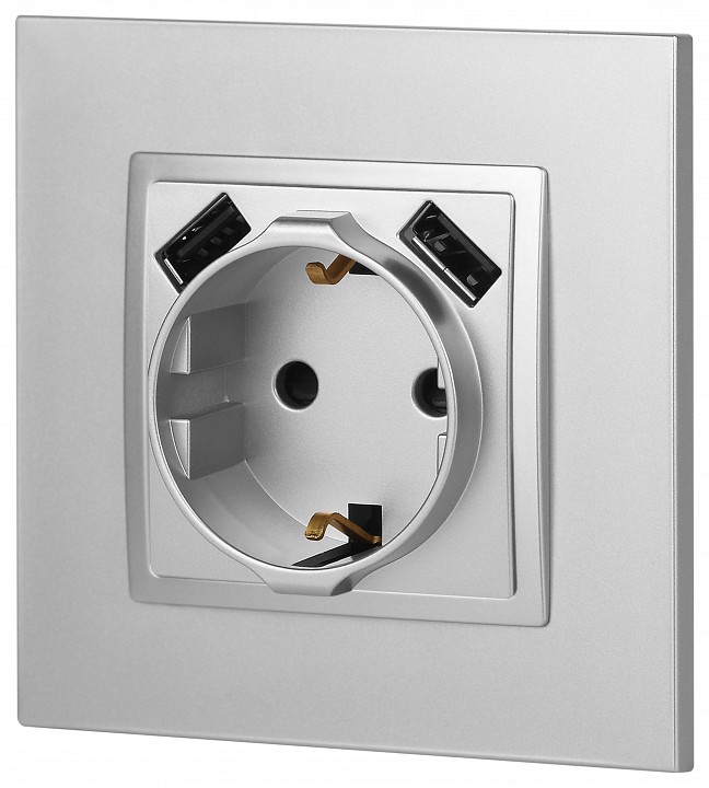 Розетка с заземлением и со шторкой и 2хUSB, без рамки Эра Эра Elegance 14-4109-03