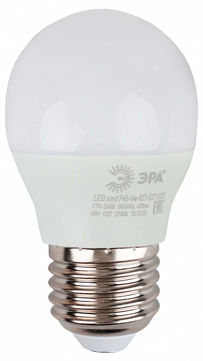 Лампа светодиодная Эра  E27 8Вт 2700K LED P45-8W-827-E27 R