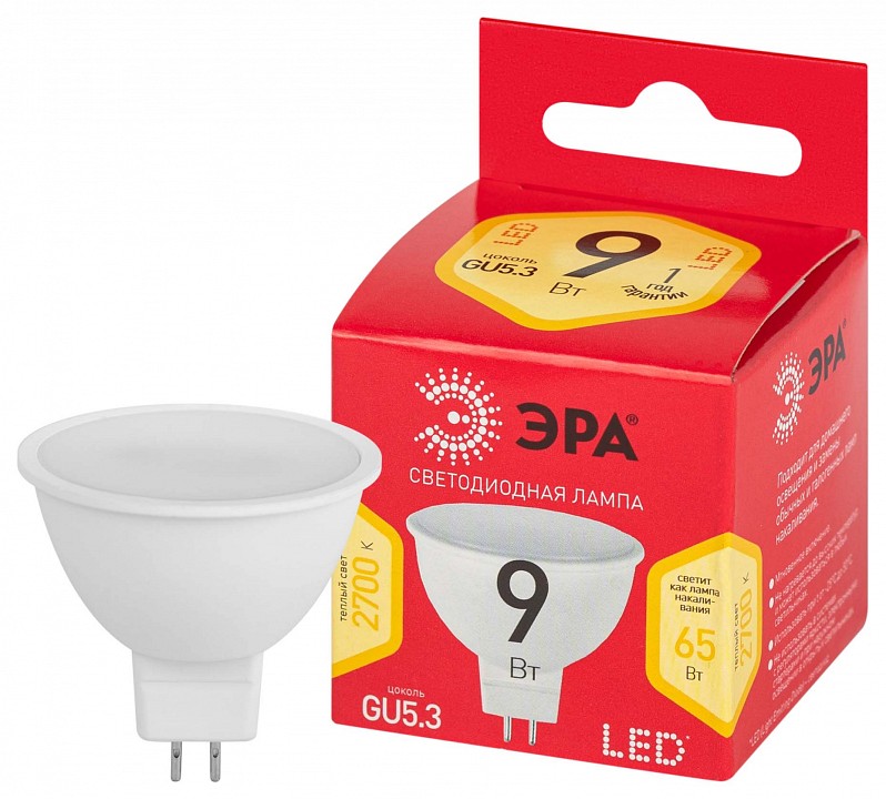 Лампа светодиодная Эра  LED MR16-9W-827-GU5.3 R
