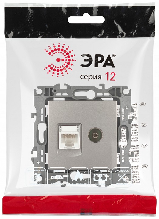 ТВ-розетка и розетка Ethernet RJ-45 без рамки Эра Эра 12 12-3110-16