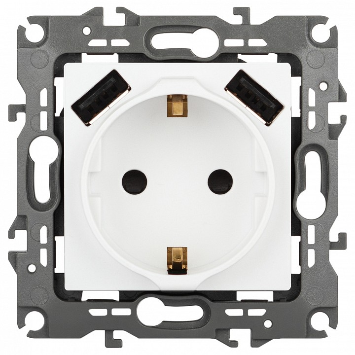 Розетка с заземлением и со шторкой и 2хUSB, без рамки Эра Эра 12 12-4109-01М
