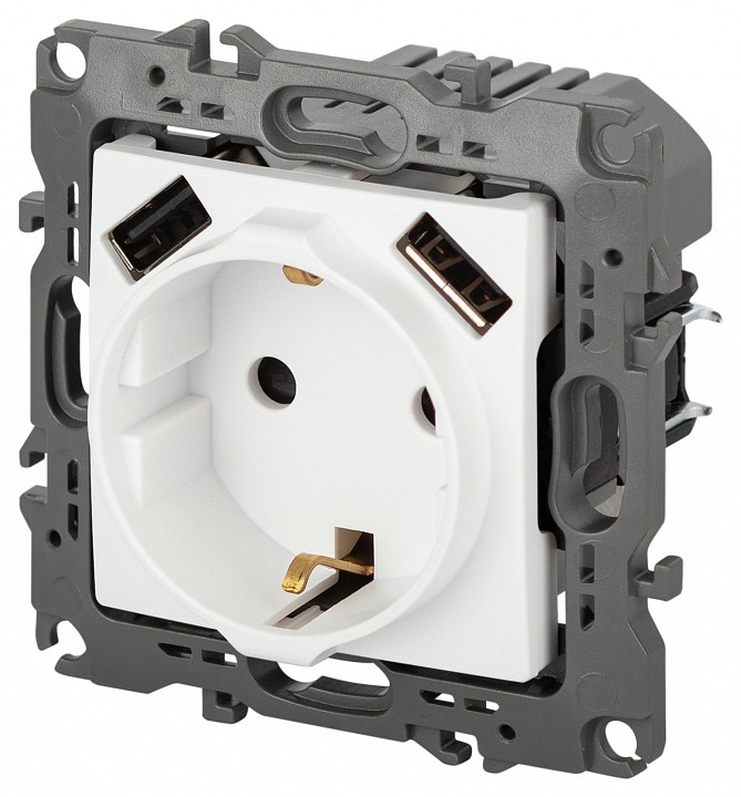 Розетка с заземлением и со шторкой и 2хUSB, без рамки Эра Эра 12 12-4109-01М
