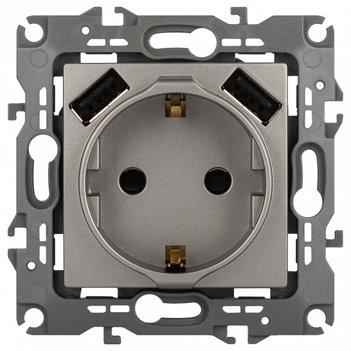 Розетка с заземлением и со шторкой и 2хUSB, без рамки Эра Эра 12 12-4109-16