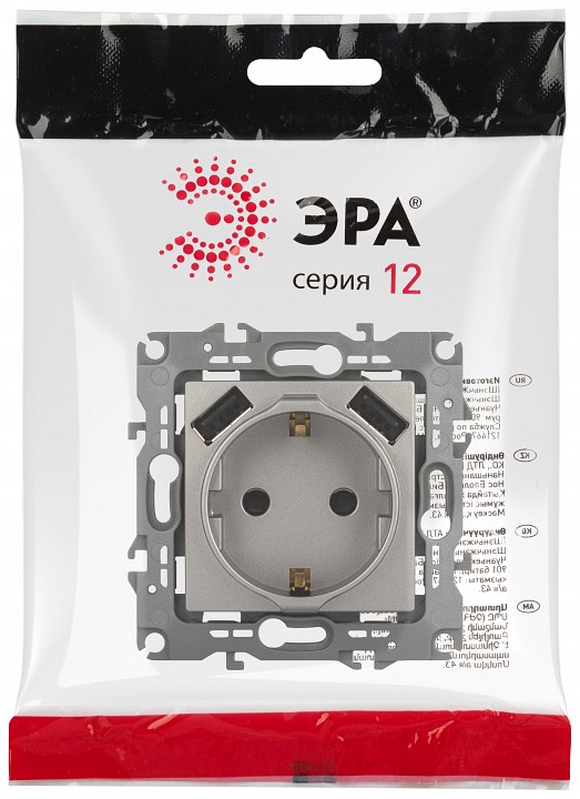 Розетка с заземлением и со шторкой и 2хUSB, без рамки Эра Эра 12 12-4109-16
