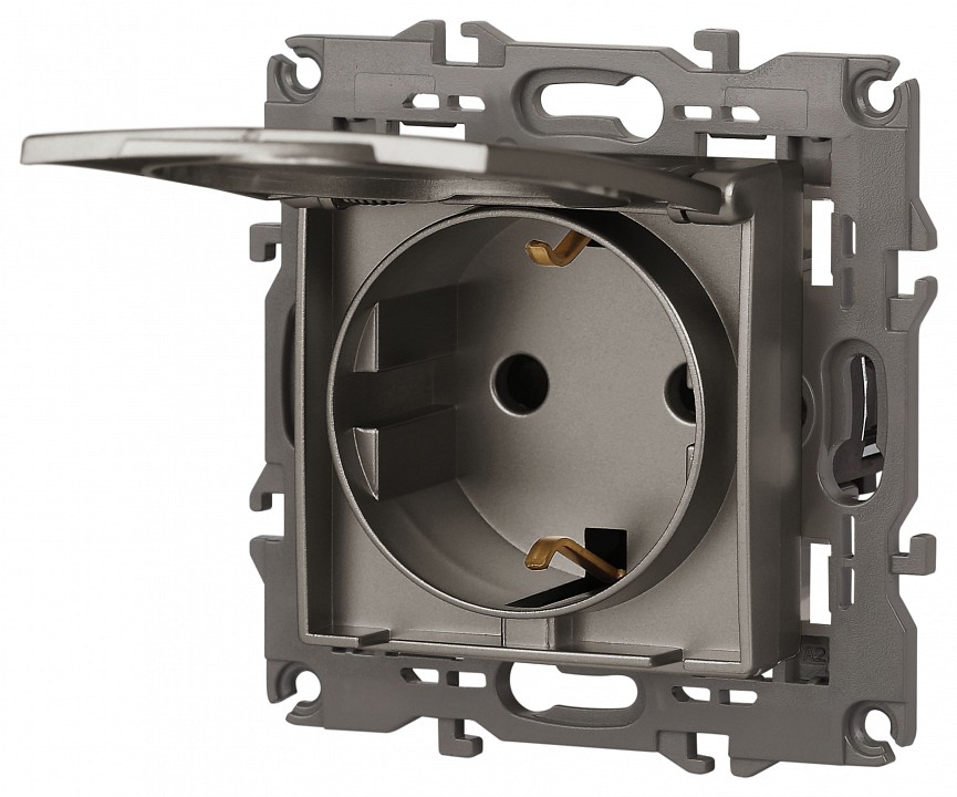 Розетка с заземлением и со шторкой, без рамки с крышкой Эра Эра Elegance 14-2103-16