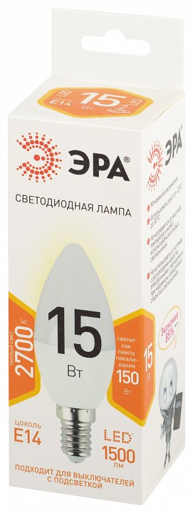 Лампа светодиодная ЭРА Стандарт E14 15 Вт 2700 К LED-B35-15W-827-E14