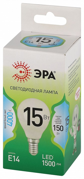 Лампа светодиодная ЭРА Green Line Шар P45 15 Вт E14 4000 К LED P45-15W-840-E14 GL