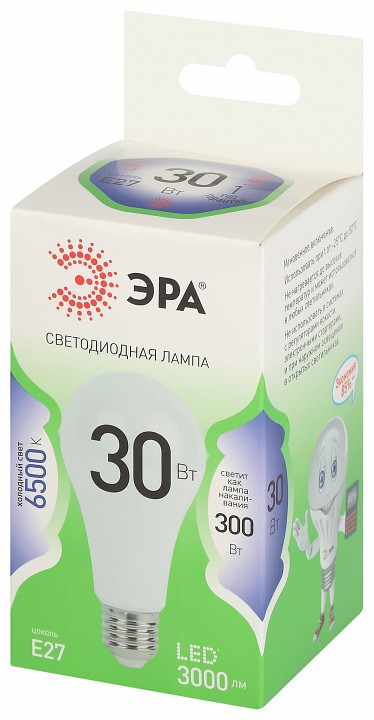 Лампа светодиодная ЭРА Green Line Груша A65 30 Вт E27 6500 К LED A65-30W-865-E27 GL