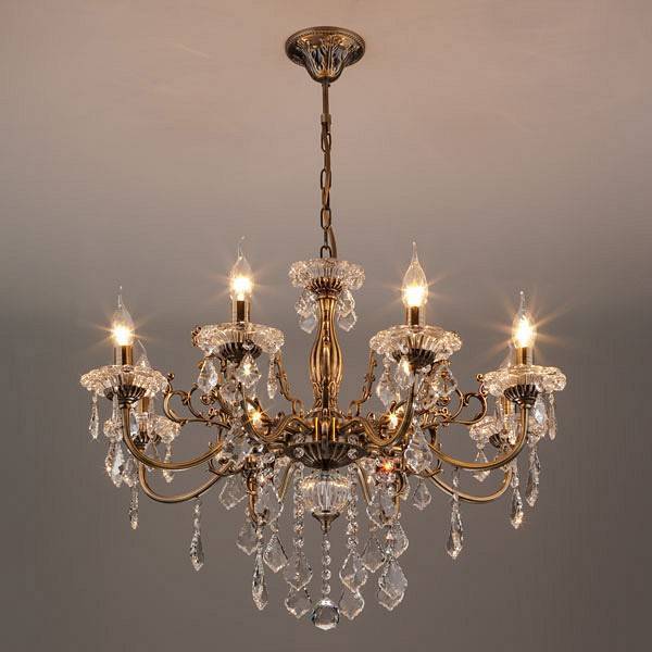 Подвесная люстра Eurosvet Elisha античная бронза хрусталь Strotskis 3281/8