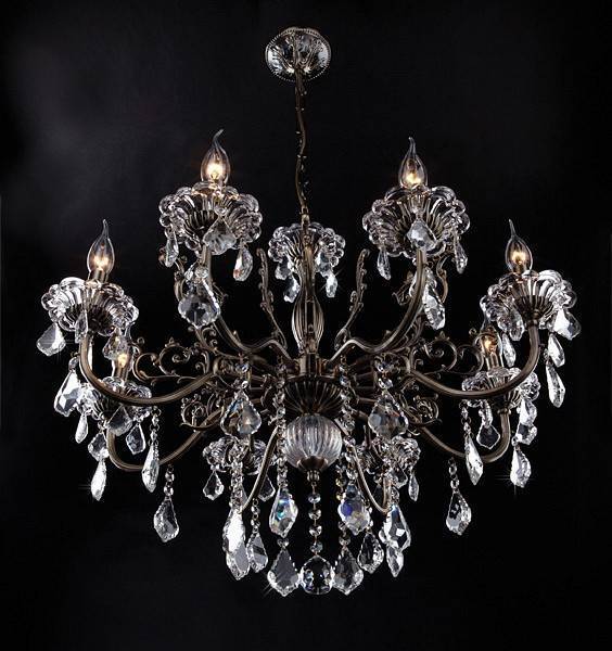 Подвесная люстра Eurosvet Elisha 3281/8 античная бронза прозрачный хрусталь Strotskis 3281/8