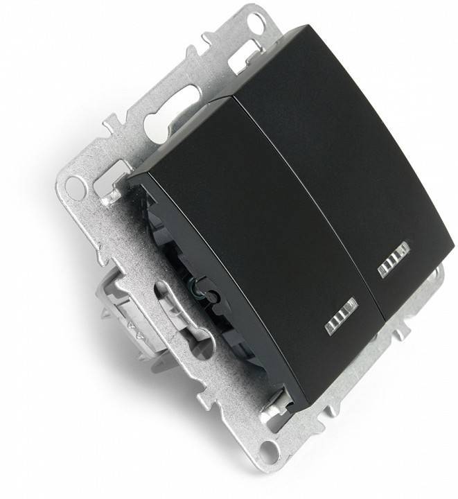 Выключатель двухклавишный с подсветкой без рамки Stekker Эрна 49147