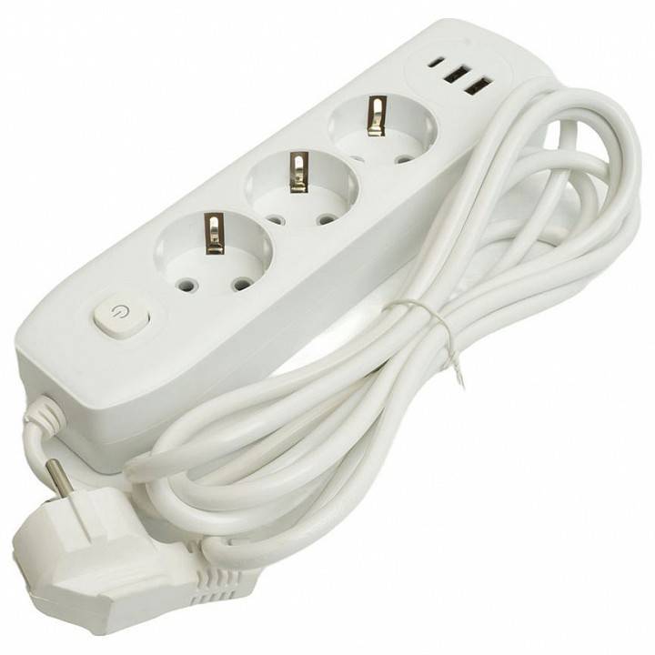 Удлинитель Stekker Home plus 3 розетки 3 м с заземлением и выключателем 49977