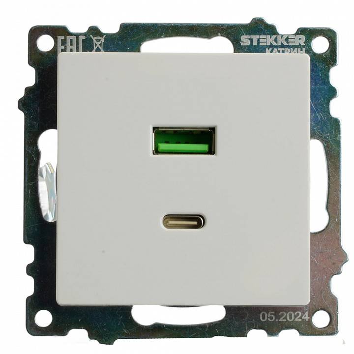 Розетка 2хUSB type A и C без рамки Stekker Катрин 50051