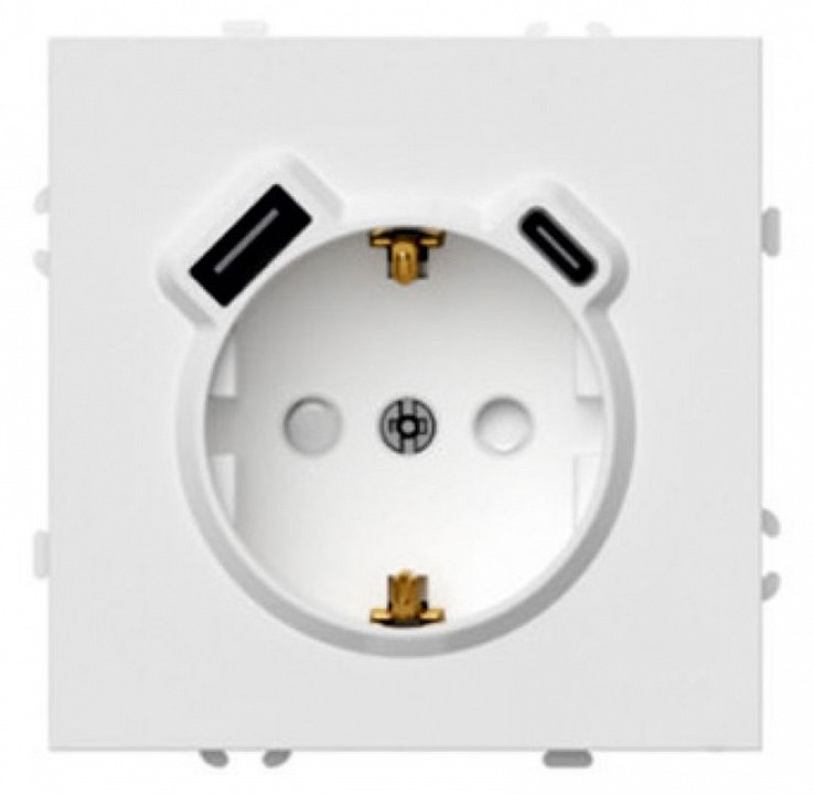 Розетка с заземлением и со шторкой и 2хUSB type A и C, без рамки Stekker Эмили 50217