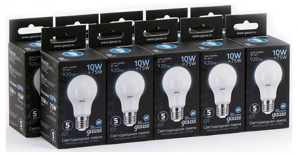 Лампа светодиодная Gauss  E27 10Вт 4100K 102502210