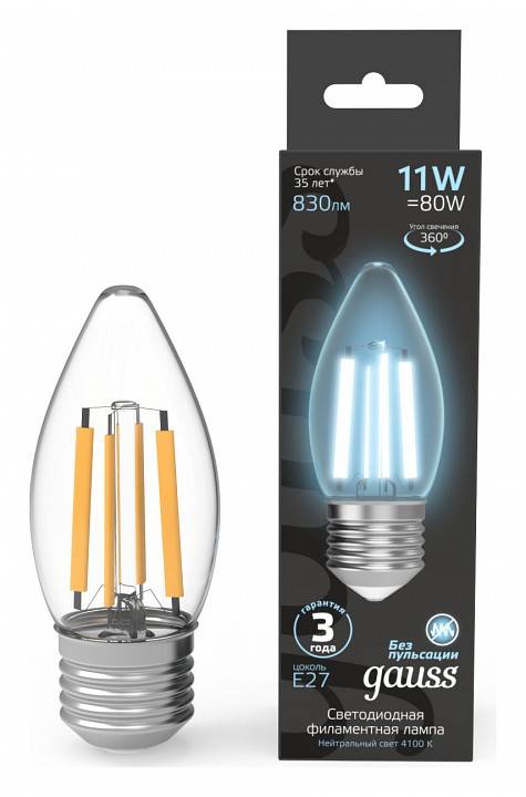 Лампа светодиодная Gauss Filament A60 E27 11 Вт 4100 K 103802211