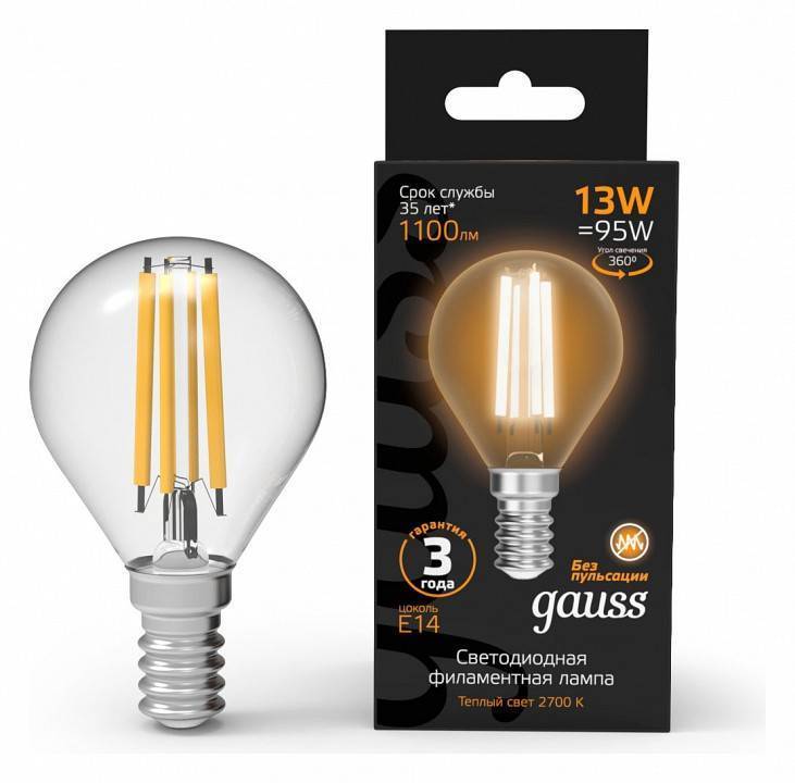 Лампа светодиодная Gauss Filament Свеча E14 13 Вт 2700 K 105801113