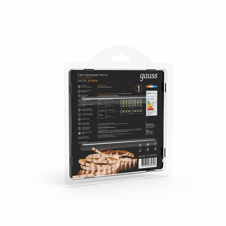 Лента светодиодная Gauss Black 14 Вт/м 24 В IP20 3000 К 5 м 311000165
