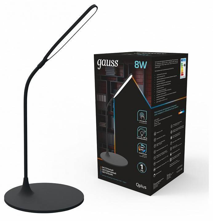 Настольная лампа офисная Gauss Qplus GT502 черная 10 Вт GT5022