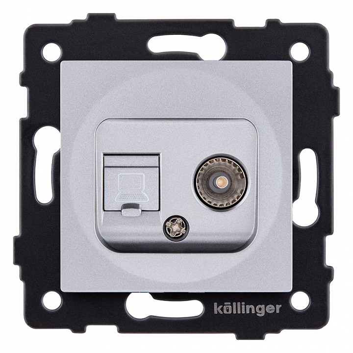 ТВ-розетка и розетка Ethernet RJ-45 без рамки Kollinger  REA-012GY