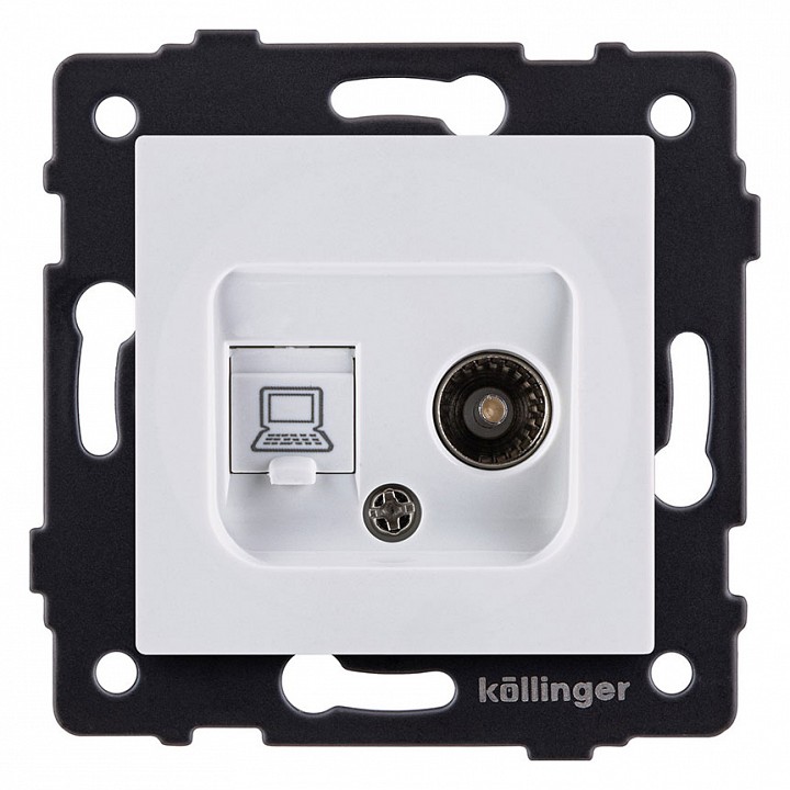 ТВ-розетка и розетка Ethernet RJ-45 без рамки Kollinger  REA-012WH
