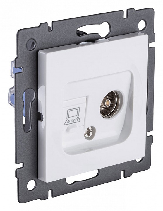 ТВ-розетка и розетка Ethernet RJ-45 без рамки Kollinger  REA-012WH