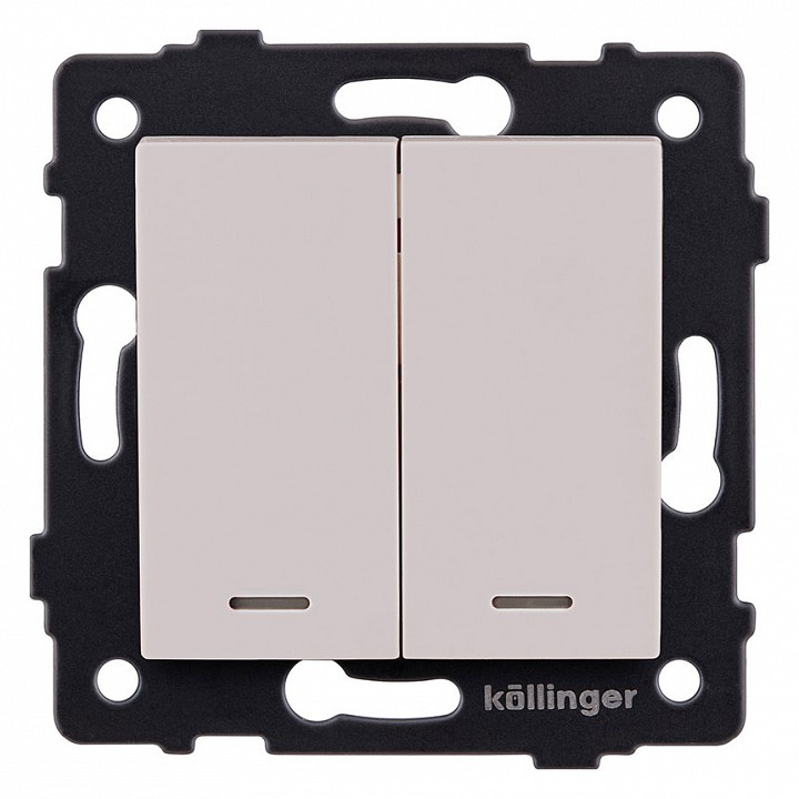 Выключатель двухклавишный с подсветкой без рамки Kollinger  REA-S-008CM