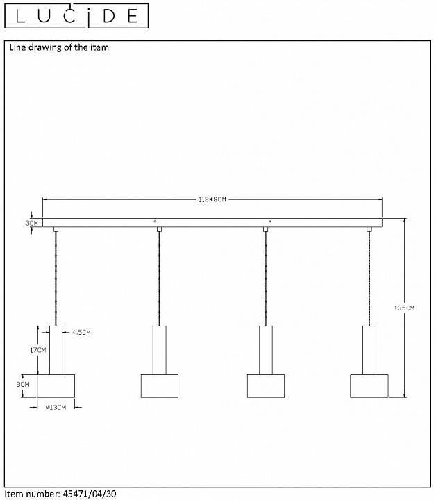 Подвесной светильник Lucide Teun 45471/04/30