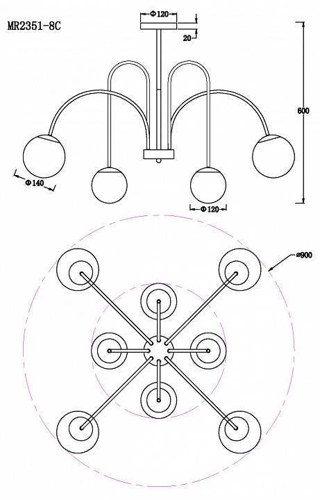 Люстра на штанге MyFar Cassia MR2351-8C