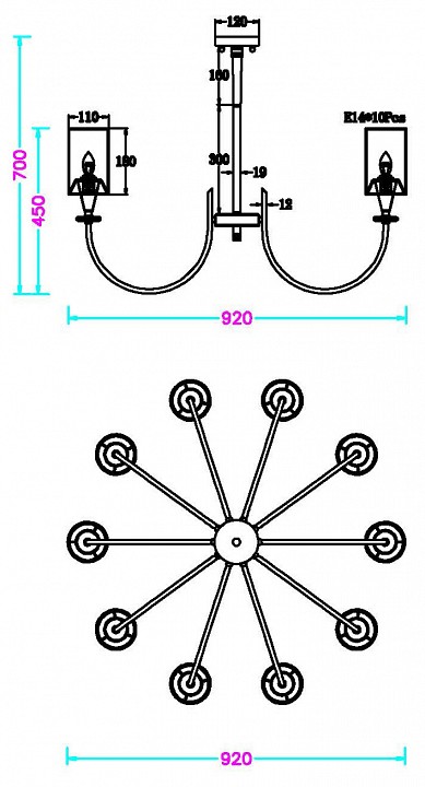 Люстра на штанге MyFar Oliver MR2420-10P