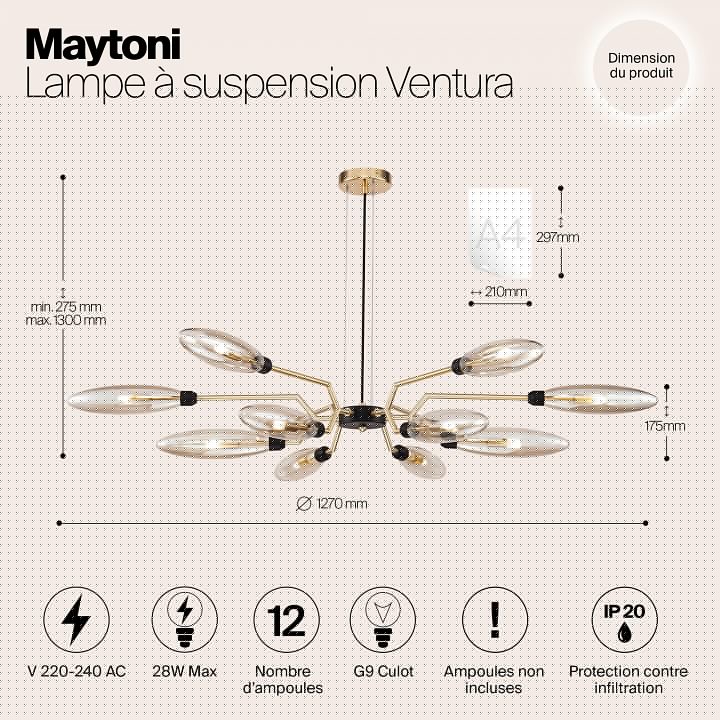 Подвесной светильник Maytoni Ventura 12 ламп MOD012CL-12G
