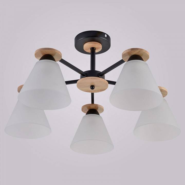 Люстра на штанге Reluce 01625-1 5 ламп 01625-0.3-05 BK+WOOD