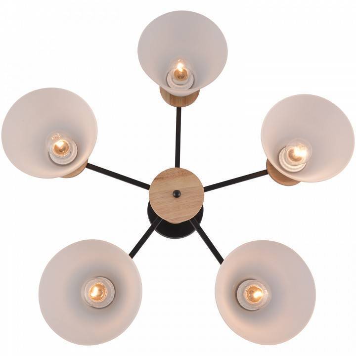 Люстра на штанге Reluce 01625-1 5 ламп 01625-0.3-05 BK+WOOD