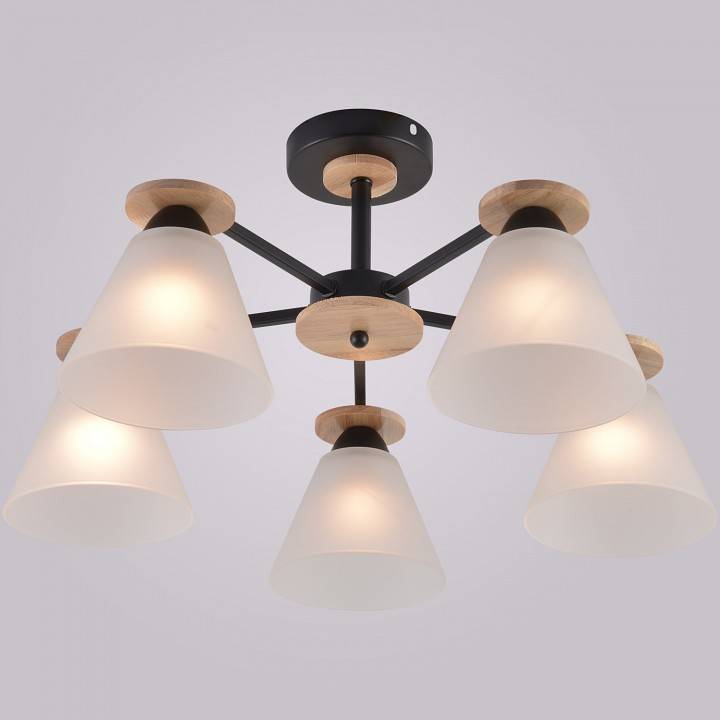 Люстра на штанге Reluce 01625-1 5 ламп 01625-0.3-05 BK+WOOD