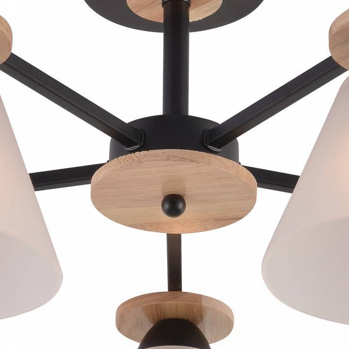 Люстра на штанге Reluce 01625-1 5 ламп 01625-0.3-05 BK+WOOD