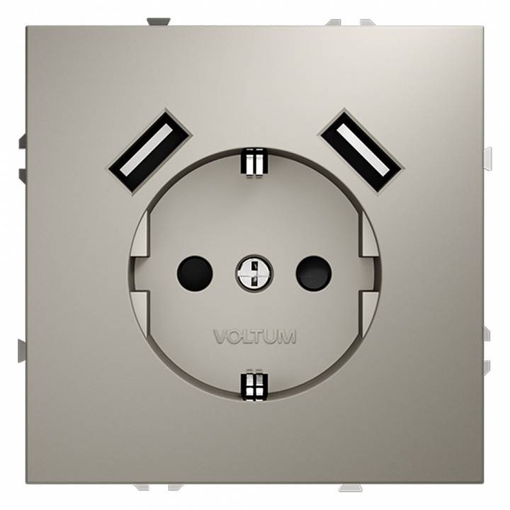 Розетка с заземлением и со шторкой и 2хUSB type A, без рамки Voltum S70 VLS040403
