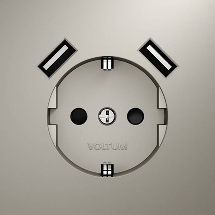 Розетка с заземлением и со шторкой и 2хUSB type A, без рамки Voltum S70 VLS040403