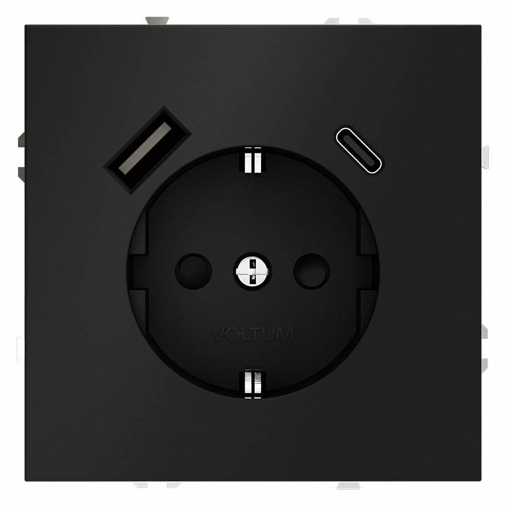 Розетка с заземлением и со шторкой и 2хUSB type A и C, без рамки Voltum S70 VLS040508