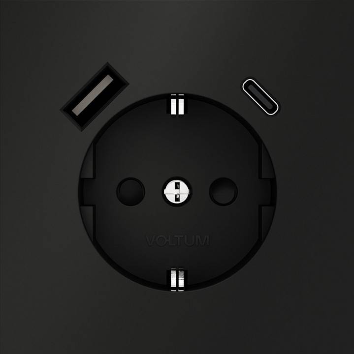 Розетка с заземлением и со шторкой и 2хUSB type A и C, без рамки Voltum S70 VLS040508