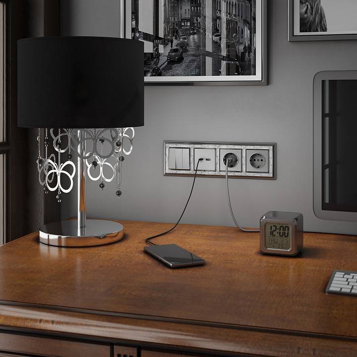 Розетка влагозащищенная с заземлением и шторками Werkel серебряная без рамки W1171106