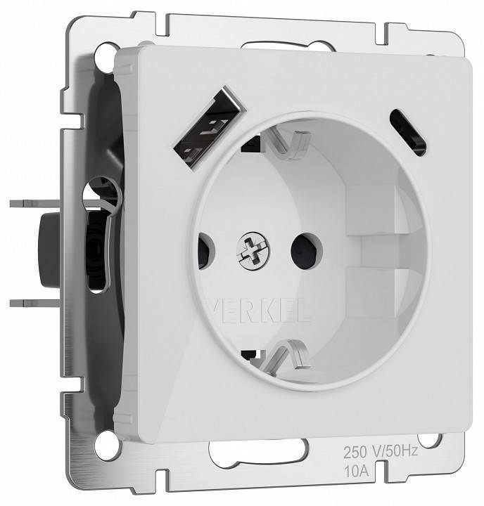 Розетка с заземлением и с шторками и 2хUSB, без рамки Werkel Белый акрил W1171741