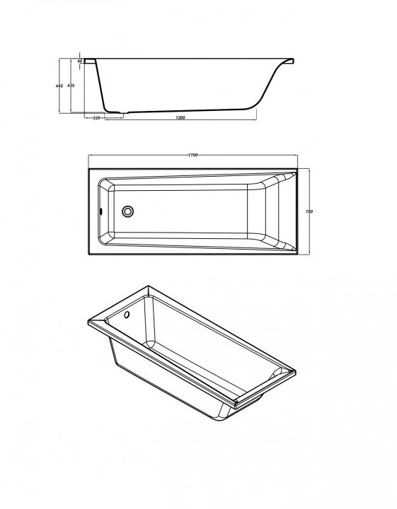 Ванна акриловая прямоугольная Cersanit LORENA 170x70 см 64265