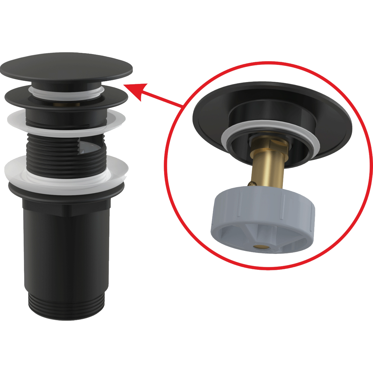 Донный клапан Alcaplast CLICK/CLACK 5/4 цельнометаллический с большой заглушкой черный A392BLACK