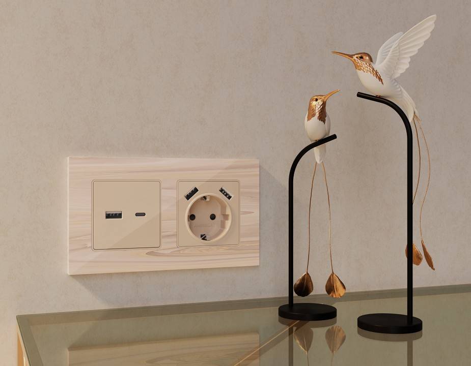 Накладка для розетки с заземлением и со шторками и 2хUSB type A Ambrella Volt Quant AP3090