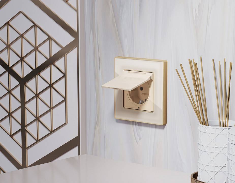 Розетка с заземлением и со шторкой, без рамки с крышкой Ambrella Volt Quant MA308010