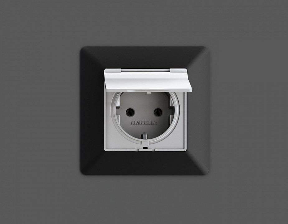 Розетка с заземлением и со шторкой, без рамки с крышкой Ambrella Volt Quant MA408010