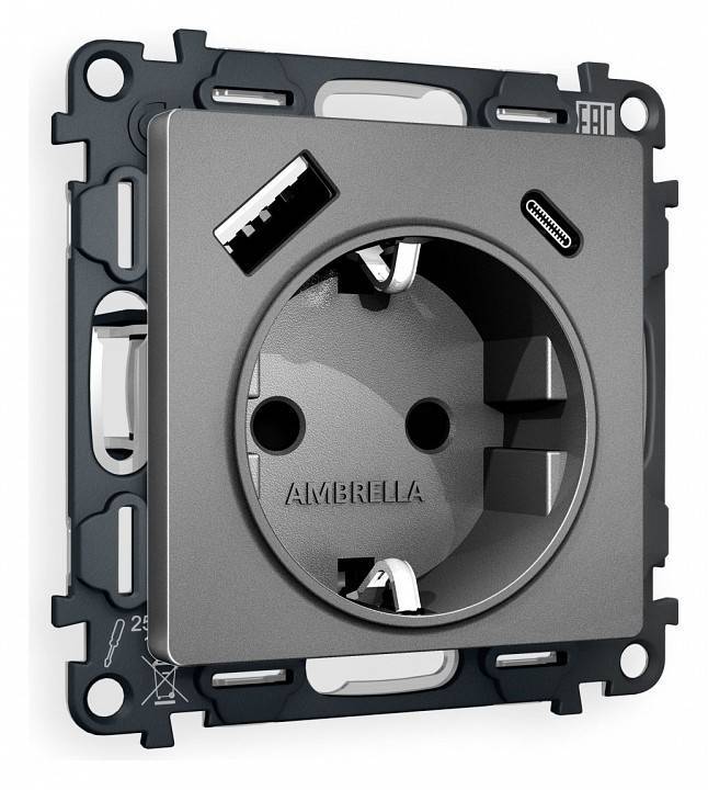 Розетка с заземлением и 2хUSB type A и C, без рамки Ambrella Volt Quant MA660010