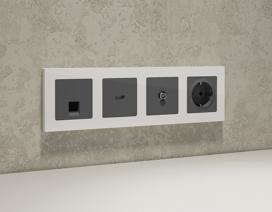 Розетка Ethernet RJ-45 и со шторками, без рамки Ambrella Volt ALFA MA662005