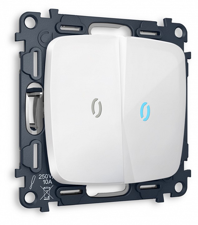 Выключатель проходной двухклавишный с подсветкой без рамки Ambrella Volt MO MO104040